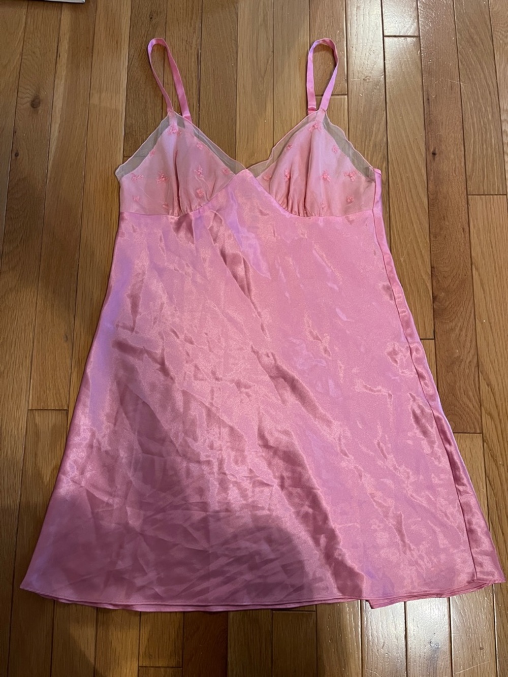 Vintage Jessica Intimates pink silky floral embroidered slip dress lingerie